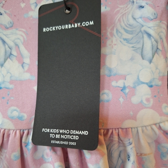 NWT Rock Your Baby Girl Pink/White Unicorn Print Dress Size 6-12months - Picture 3 of 6